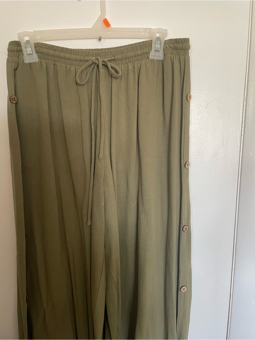 HYFVE Sage Green Wide Leg Button-Trim Pants